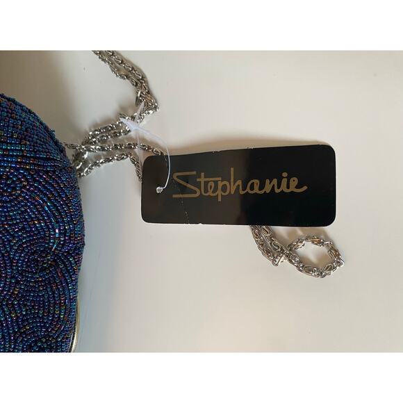 Blue Beaded Classy Stephanie Crossbody Clutch Chain Purse- NWT - Picture 5 of 8